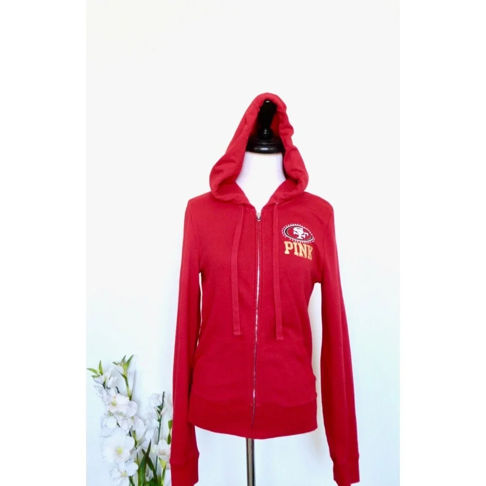 Victoria's Secret PINK NFL San Francisco 49ers Hoodie Zip Jacket Bling Red SZ S